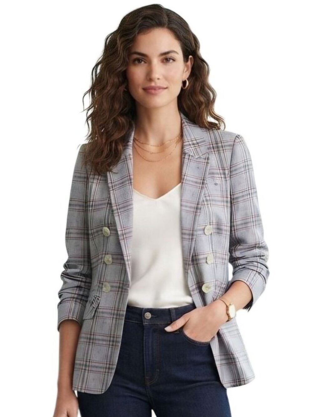 Veronica Beard Blue Beacon Plaid Linen Blazer Jacket Double-breasted Size 10
